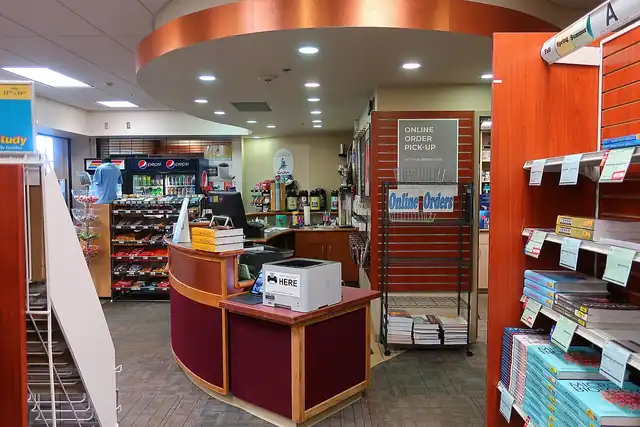 Shelves of books inside a bookshop.