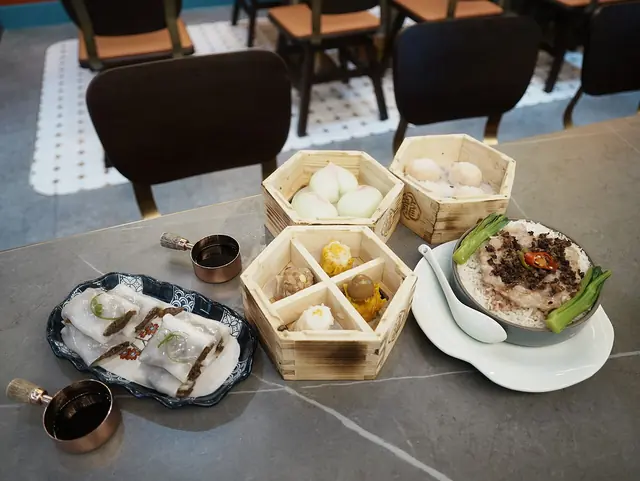 A selection of dim sum dishes.