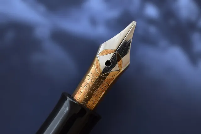 A fountain pen nib in close-up.