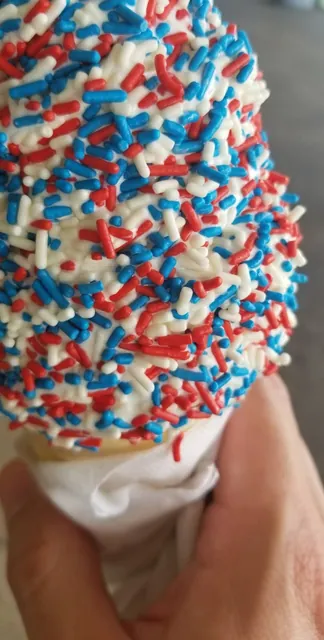 Ice cream served in a cone.