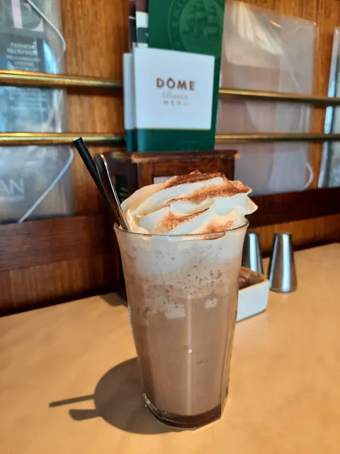 A glass of iced coffee.