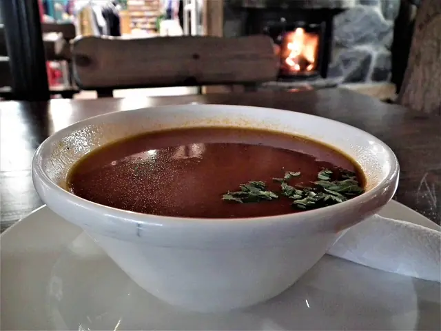 Tomato soup served in a bowl.