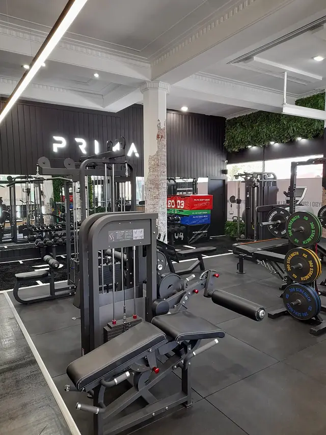 Strength and rehabilitation exercise equipment inside a physiotherapy clinic.