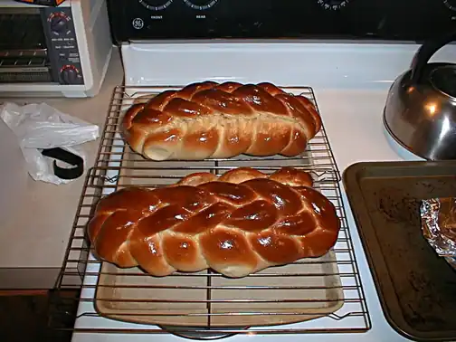 A braided loaf of challah bread.