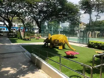 Play equipment in a playground.