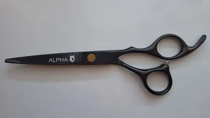 A pair of hair-cutting scissors.