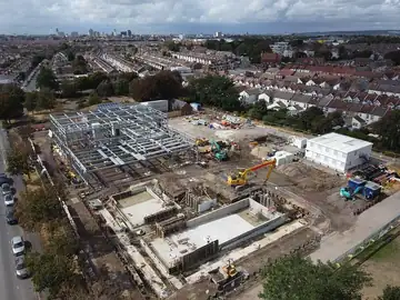 Construction work on a swimming pool.