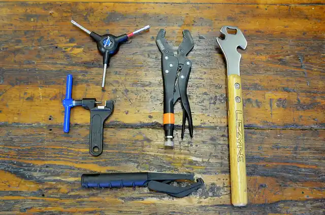 Tools used for bicycle maintenance.